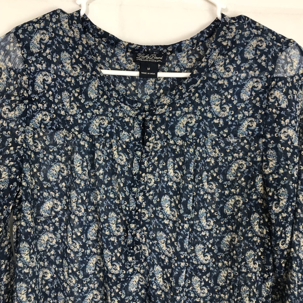 Lucky 🍀 Brand tunic boho sheer blue top Sz M